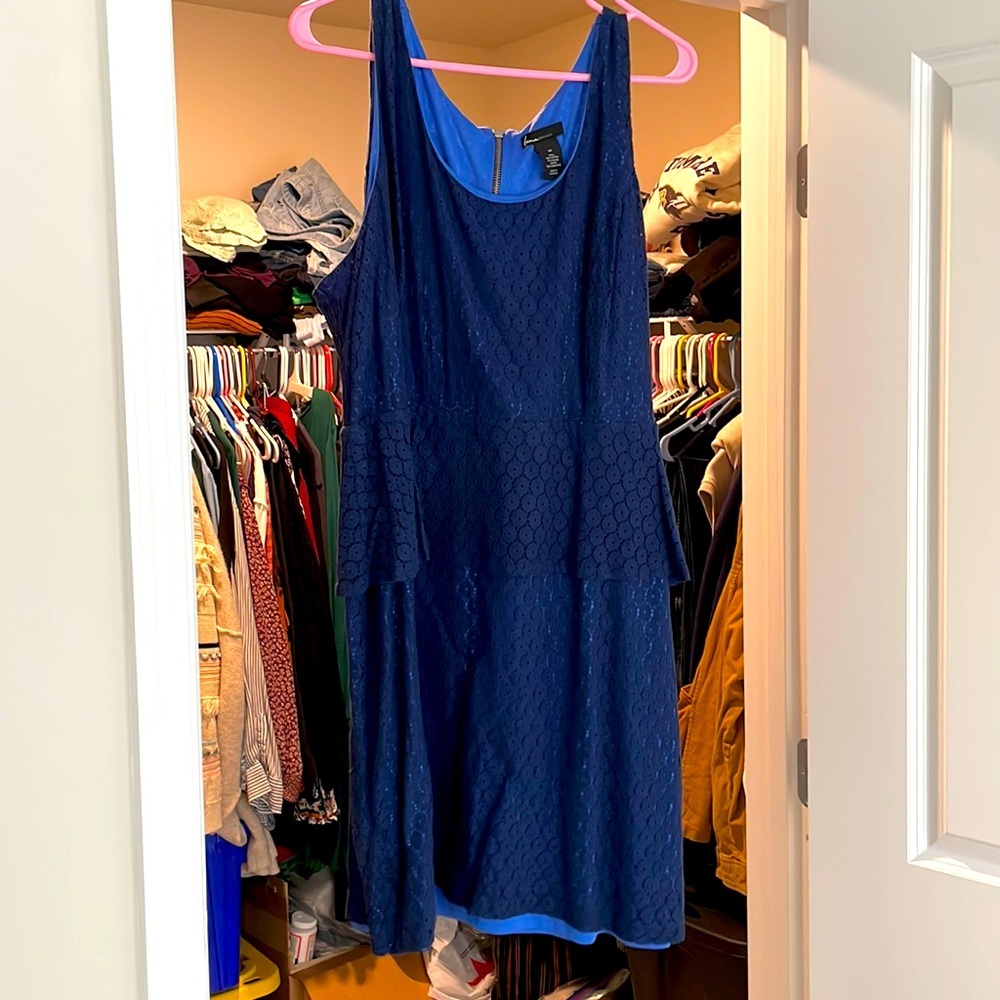 Lane Bryant sz 20 peplum style dress. Eyelet material navy overlay light blue